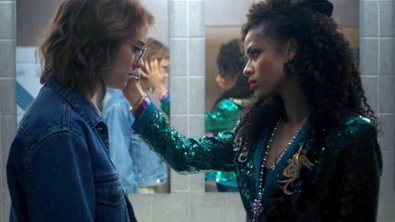 Yorkie and Kelly talk in a bathroom in "San Junipero" (2016)