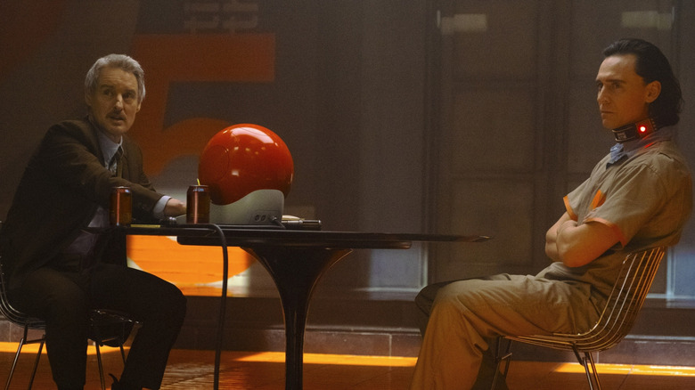Mobius interrogates Loki at the Time Variance Authority in "Loki" (2021-2023)