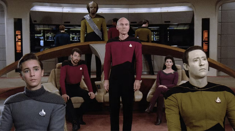 The Enterprise crew on the bridge in "Star Trek: The Next Generation" (1987-1994)