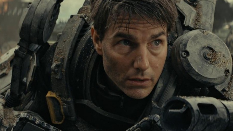 William Cage wearing mechanical armor in "Edge of Tomorrow" (2014)
