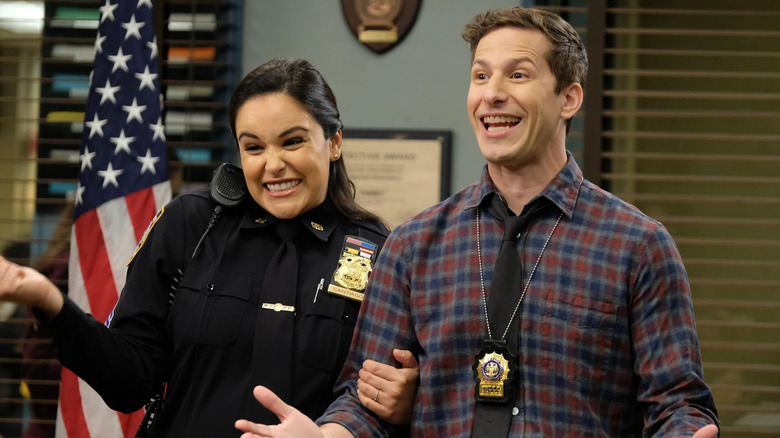 Jake and Amy looking happy in "Brooklyn Nine-Nine"