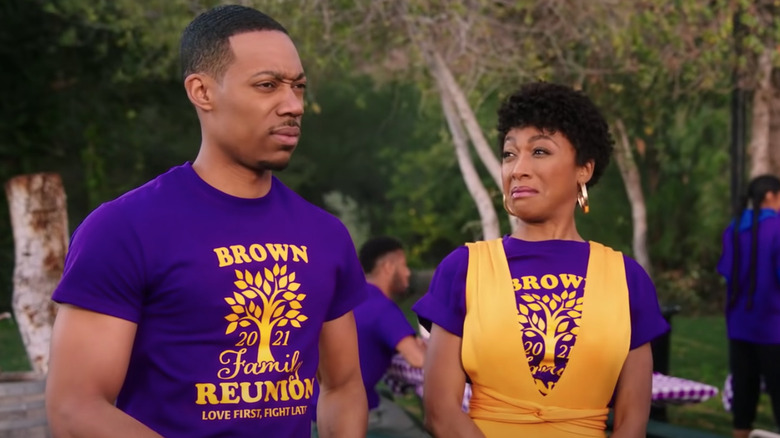 Skye Townsend looking at Tyler James Williams