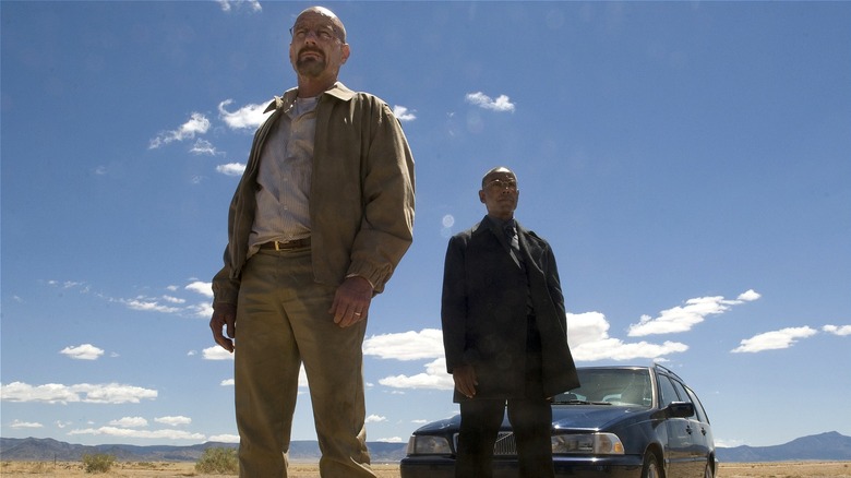 Walter White and Gus Fring standing in the desert