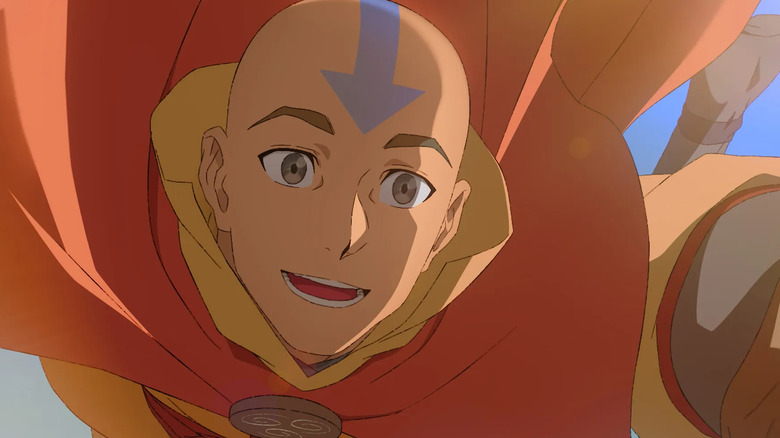Aang flying in "Avatar Aang: The Last Airbender" (2026)