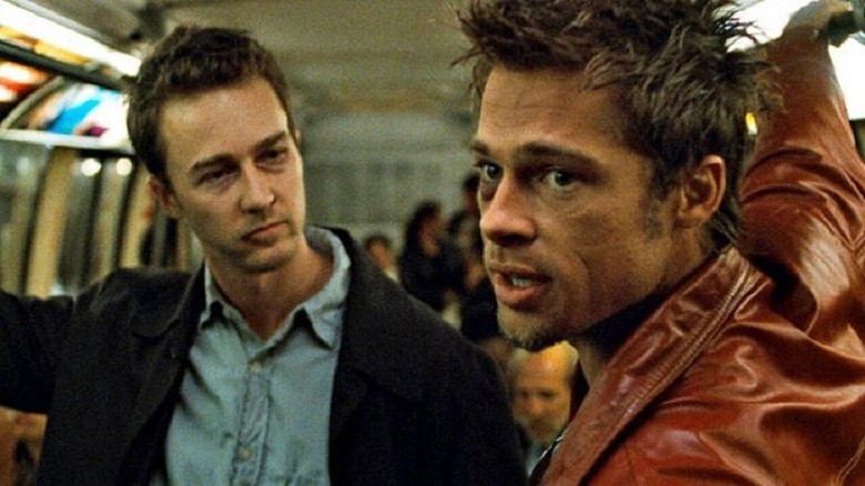 Narrator and Tyler Durden on train