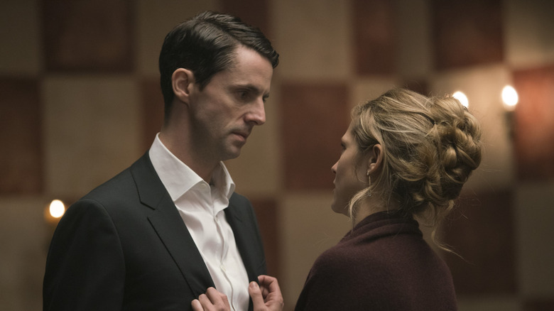 Diana speaking urgently to Matthew with her hands on his chest in A Discovery of Witches (2018)