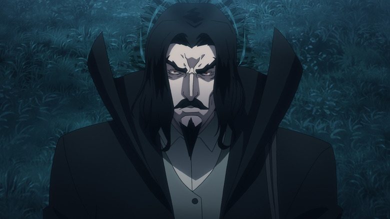 Dracula scowling at night in Castlevania (2017)