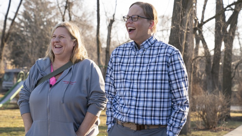 Sam and Joel outside laughing on Somebody Somewhere