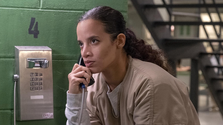 Dayanara Diaz talking on prison phone