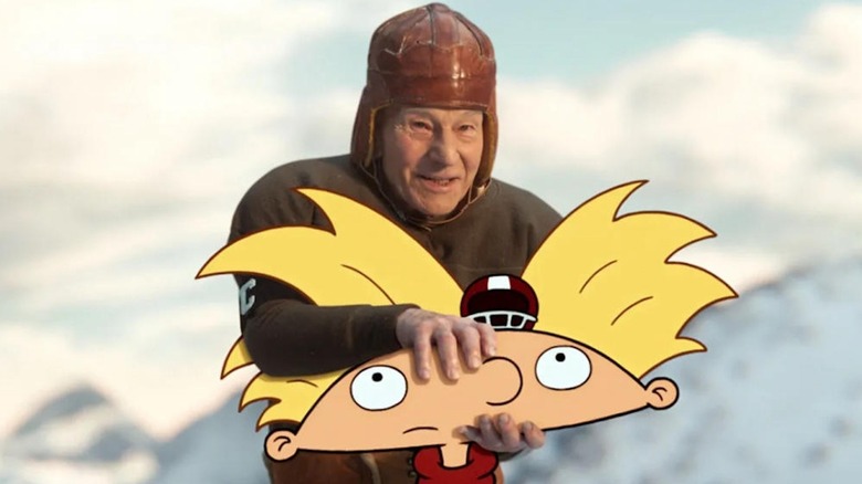 Patrick Stewart grabs Arnold's head atop Mount Paramount