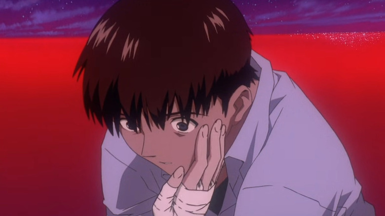 Asuka Langley Soryu caressing Shinji Ikari's face in Neon Genesis Evangelion: The End of Evangelion