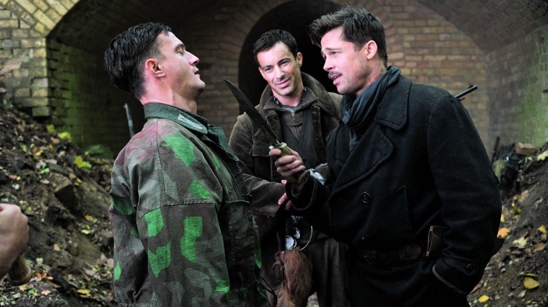 Lt Aldo Raine holding a Nazi soldier at knife point in Inglourious Basterds (2009)
