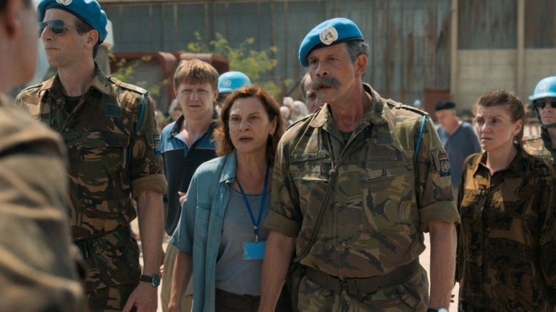 Aida with some soldiers in Quo Vadis, Aida? (2020)