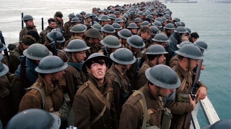 Soldiers being extracted during the Dunkirk evacuation in "Dunkirk"