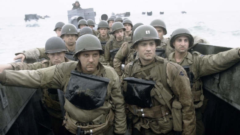 Soldiers preparing to disembark a Higgins craft on D-Day in "Saving Private Ryan"
