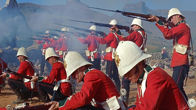British soldiers firing at Zulu warriors during the Battle of Rorke's Drift in Zulu"