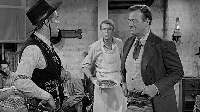 Rance Stoddard gets between Liberty Valance and Tom Doniphan in The Man Who Shot Liberty Valance