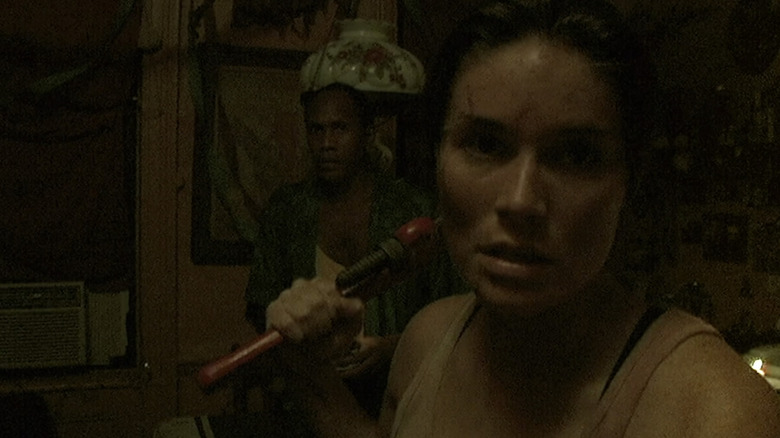 Casey brandishes weapon