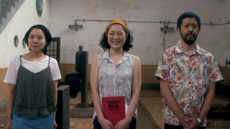 The main characters of "One Cut of the Dead" standing in a line