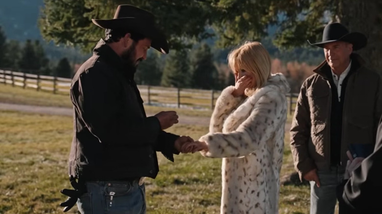Rip Wheeler putting a ring on Beth Dutton's finger on Yellowstone