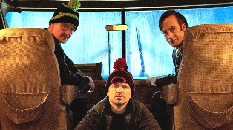 Walter White, Jesse Pinkman and Saul Goodman in an RV