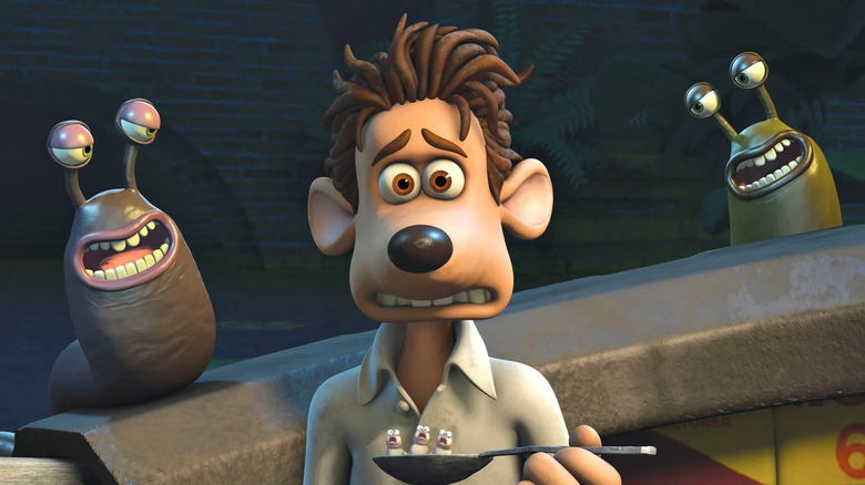 Roddy looking concerned as slugs sing to him in Flushed Away (2006)