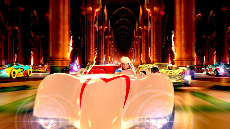 Speed Racer in the middle of an intense race in Speed Racer (2008)