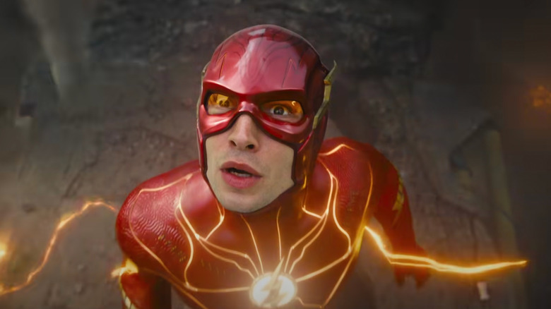 The Flash staring up at impending danger in 