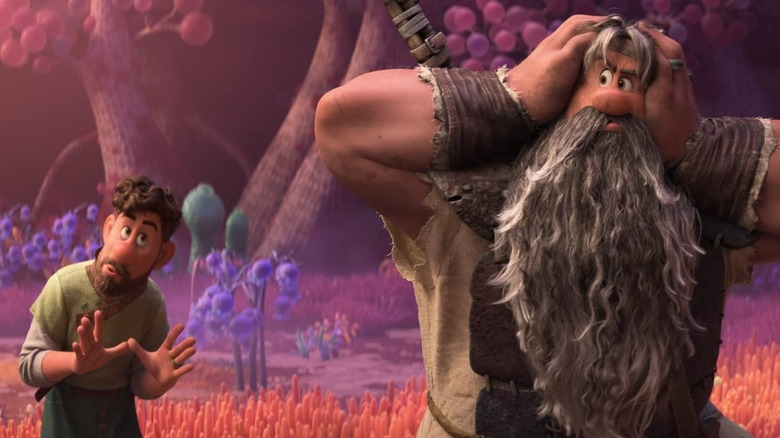 Searcher Clade trying to talk to his father in "Strange World" (2022)