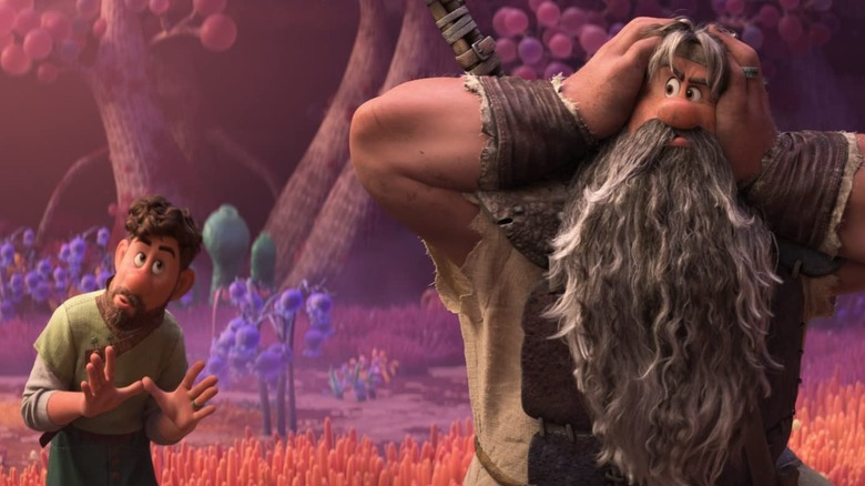 Searcher Clade trying to talk to his father in "Strange World" (2022)