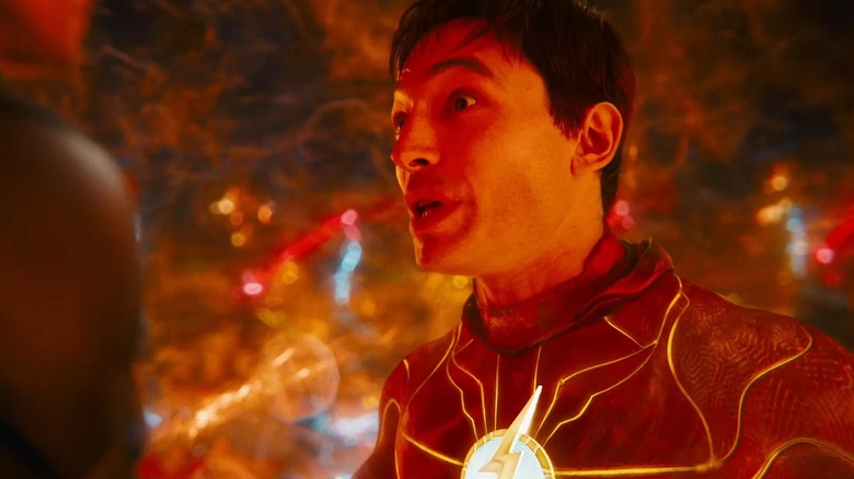 Barry Allen arguing with an alternate version of himself in "The Flash" (2023).