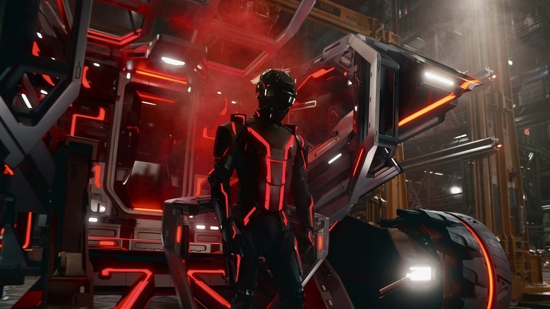 Ares exiting a vehicle in "Tron: Ares" (2025).