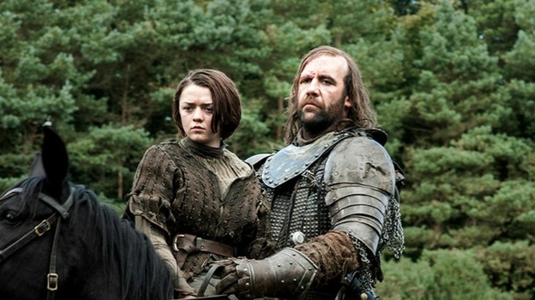Arya Stark and Sandor "The Hound" Clegane riding horse