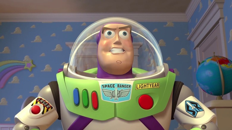 Buzz Lightyear standing frozen in "Toy Story"