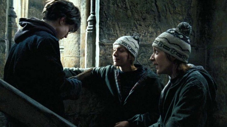 Fred and George giving Harry the Marauder's Map in "Harry Potter and the Prisoner of Azkaban"