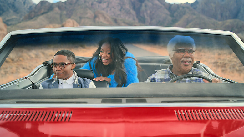 Joe, BJ and Destiny laugh in a car in "Joe's College Road Trip" (2026)