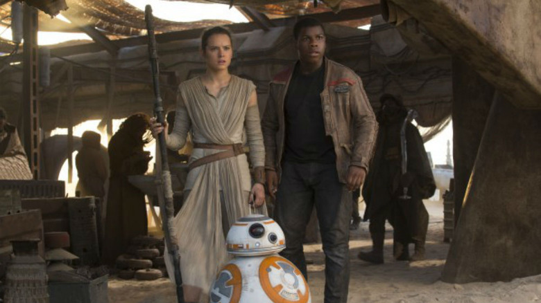 Rey, Finn, and BB-8
