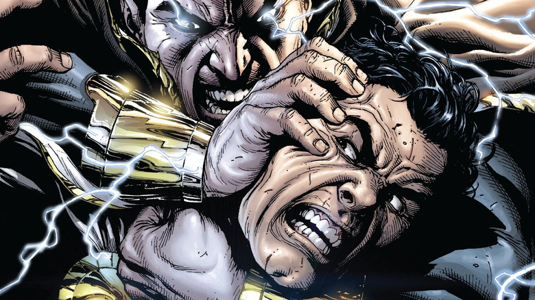 Black Adam holds Shazam in a headlock