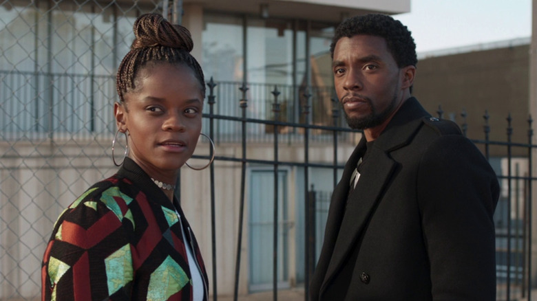 Chadwick Boseman and Letitia Wright looking ahead