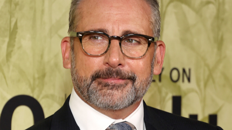 Steve Carell looks to right