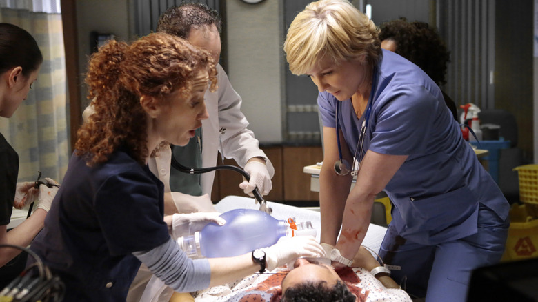 Linda tends to a patient in "Blue Bloods"