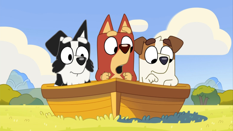 Dogs in a boat