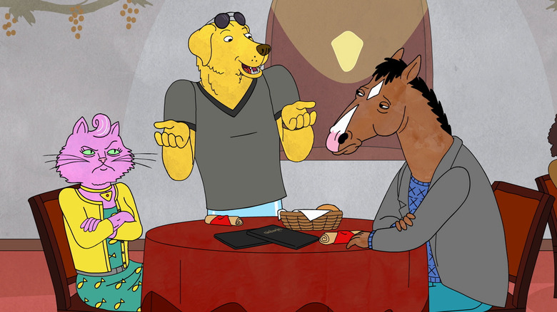 Mr. Peanutbutter interrupting an uncomfortable meal between Bojack and Princess Carolyn in 