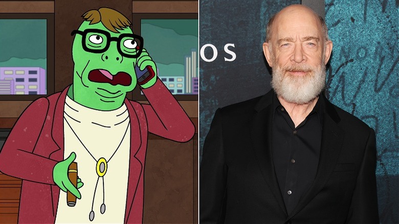 Left, Lenny Turtletaub talking on the phone. Right, J.K. Simmons posing at event