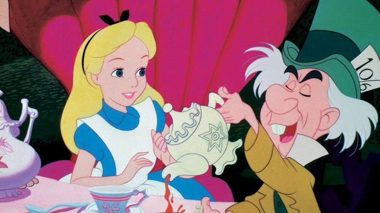 Alice has tea with the Mad Hatter in 'Alice in Wonderland' (1951)
