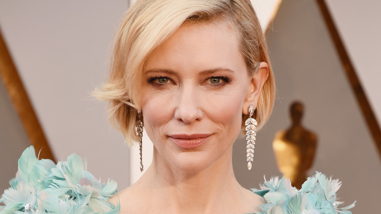 Cate Blanchett staring ahead