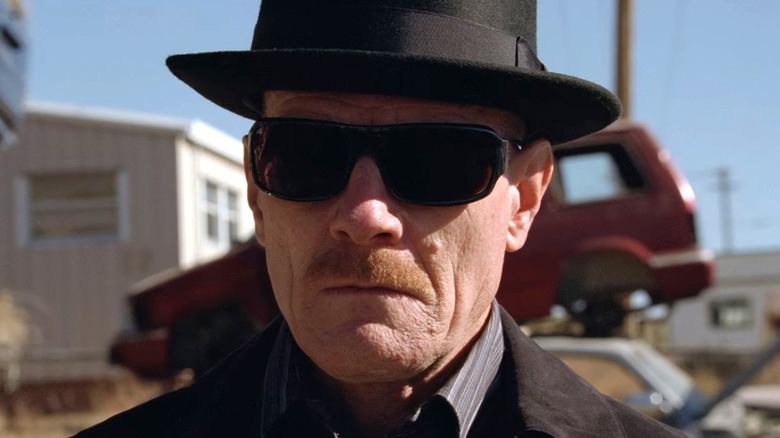 Walter White wears the hat and glasses of "Heisenberg"