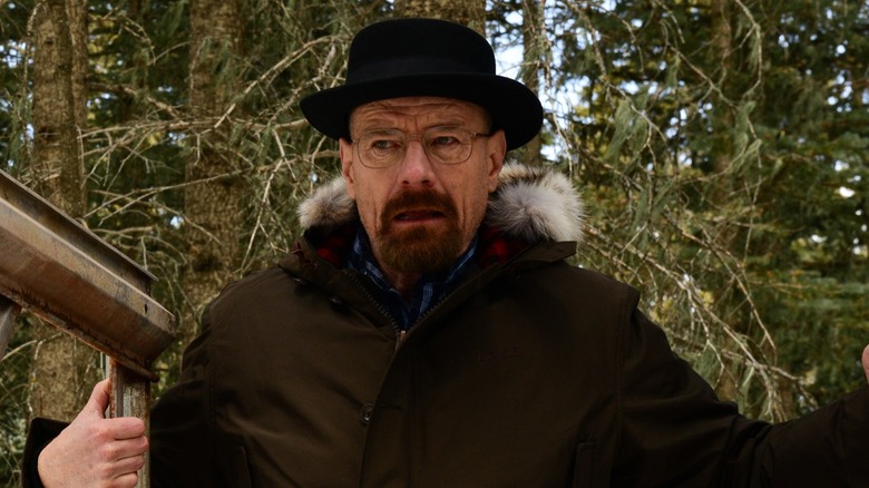 Walter White wearing hat outside