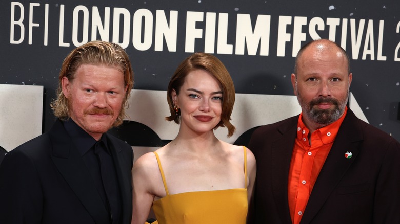 Jesse Plemons, Emma Stone, and Yorgos Lanthimos at the London Film Festival