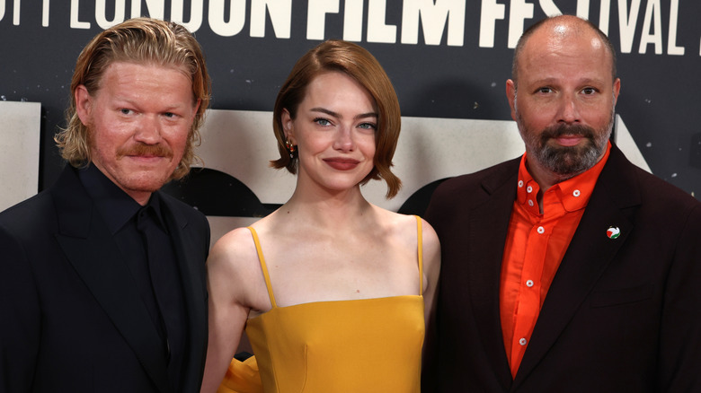 Jesse Plemons, Emma Stone, and Yorgos Lanthimos at the London Film Festival
